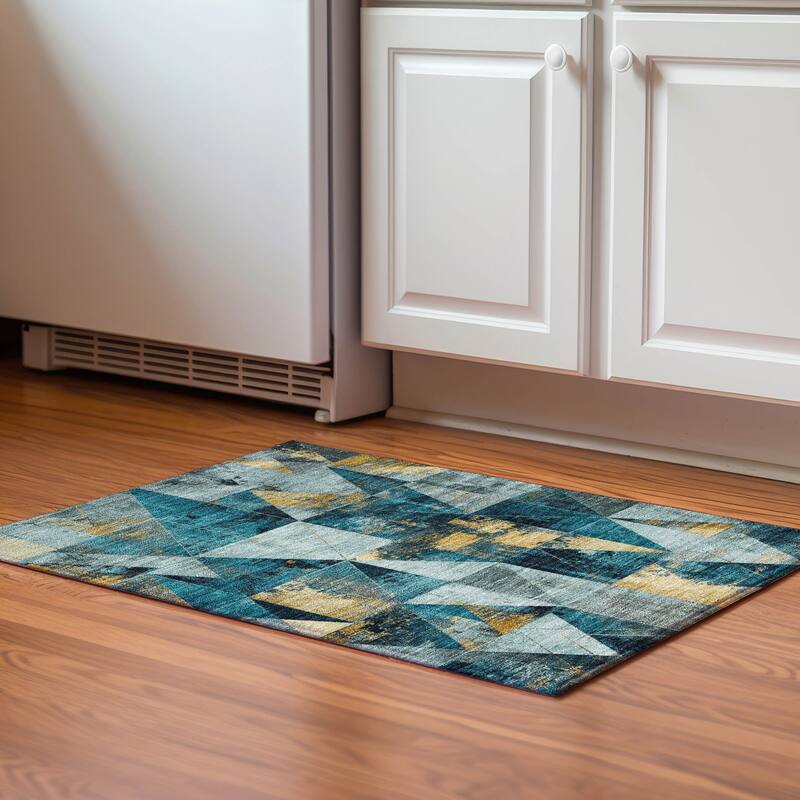 Premium Washable Super Soft Contemporary Mosaic Mayfield Rug - Teal - 1'8" x 2'6"