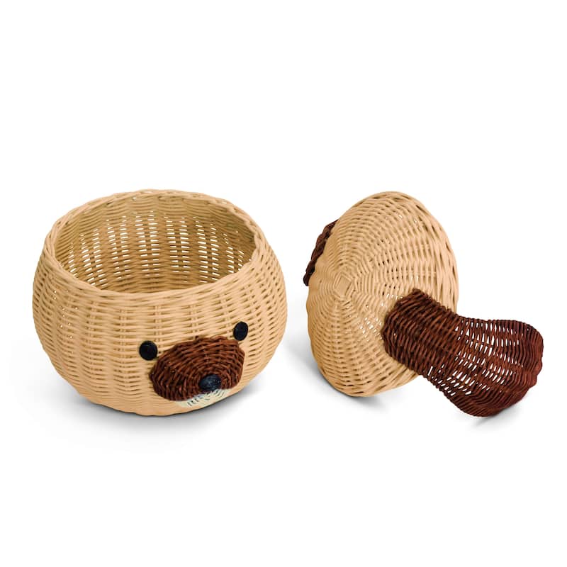 Dog Head Rattan Storage Basket with Lid Decorative Bin Home Decor Hand Woven Shelf Organizer Cute Handmade Handcrafted Gift