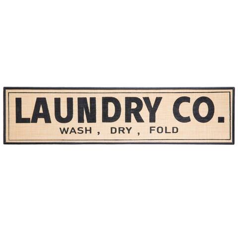 36 Inch Wood Wall Decor with Laundry Typography, Beige and Black