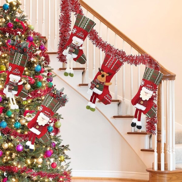 Christmas Stockings, 3 PCS Burlap Christmas Stockings, Santa