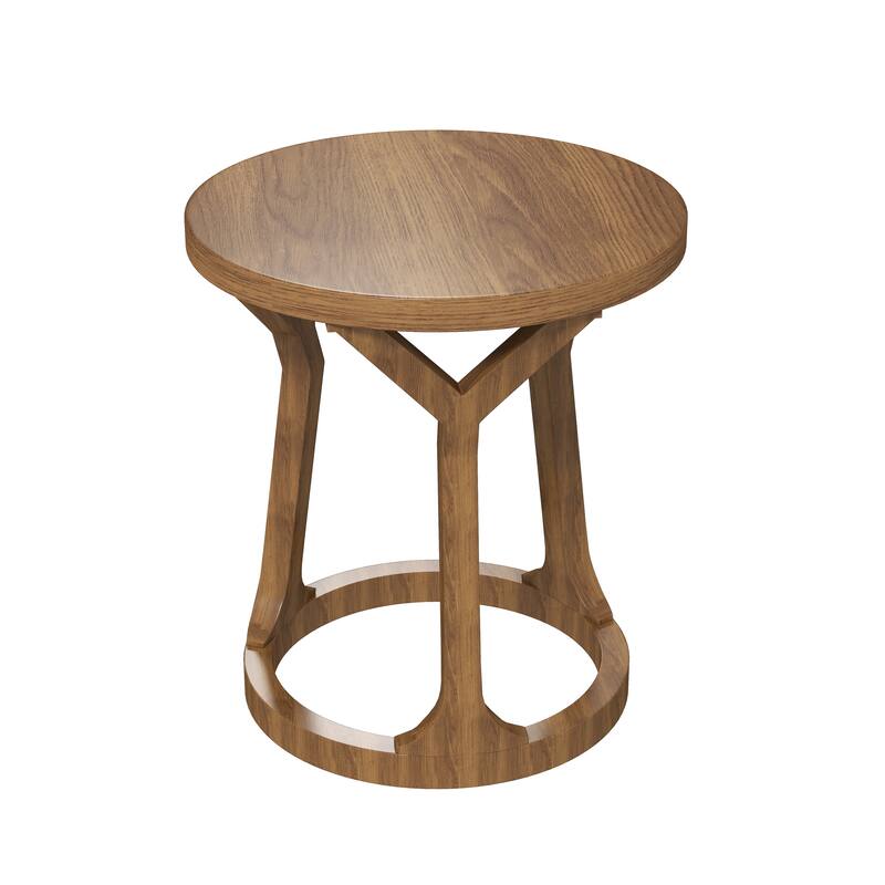 Kinbor Farmhouse End Table - Round Pedestal Side Table, French Country Style Bedroom Side Table - Brown - 1-piece