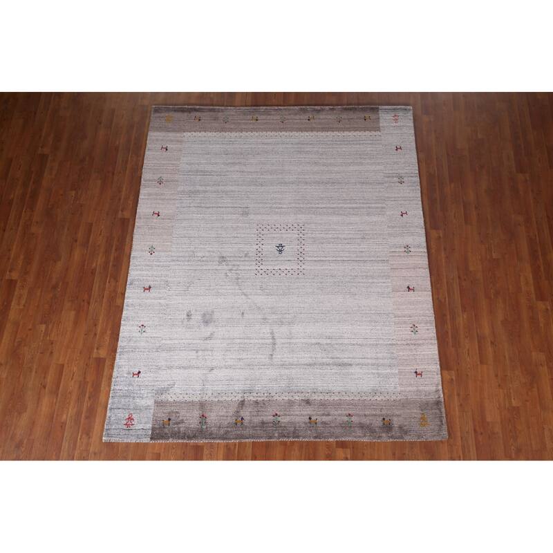 Striped Tribal Gabbeh Indian Area Rug Handmade Wool Carpet - 6'8"x 8'1"