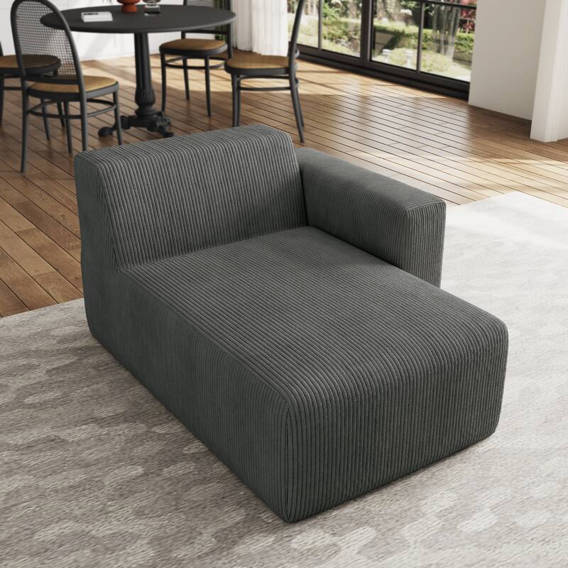 Indoor Modern Corduroy Chaise Lounge Couch - RIGHT FACING - GRAY/RIGHT