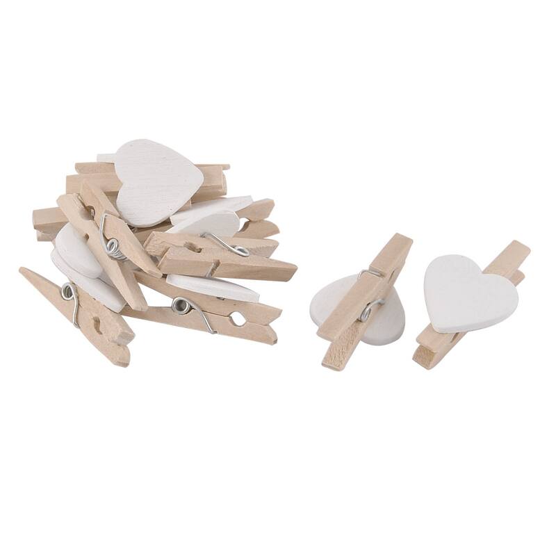 Card Photo Love Heart DIY Spring Pegs Crafts Mini Wooden Clip 10pcs - Wood Color,White - 1.2" x 0.7" x 0.4"(L*W*T)