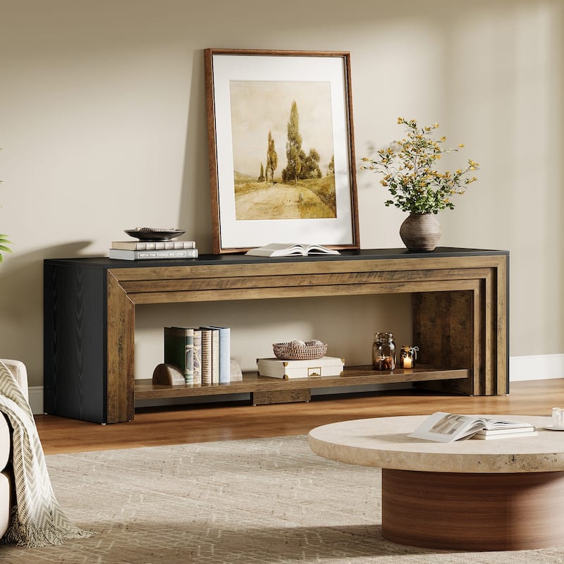 70" TV Stand for TVs, Wooden Entertainment Center with Open Storage Shelves, Low Media Console for Living Room, Bedroom