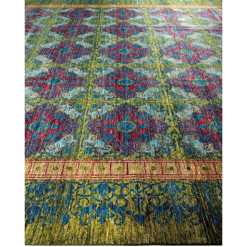 Overton Handknotted Wool Vintage Inspired Contemporary Suzani Green Area Rug - 22' 6" x 12' 2"