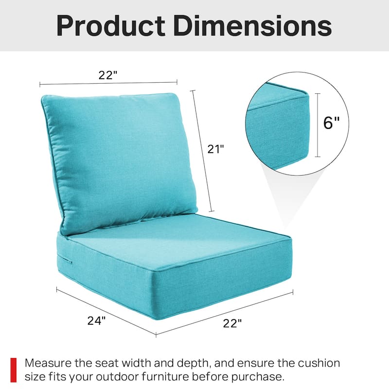 22" W x 24" D x 6" T Water & Fade Resistant Outdoor Lounge Chair Replacement Cushion Set
