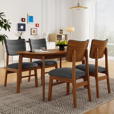 Modern 4 Piece Linen Solid Wood Armless Dining Chair with Cushion, Curved Backrest for Dining Room Kitchen Bedroom Living Room