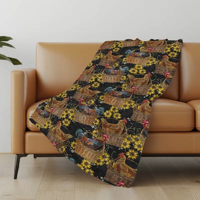 Premium Machine Washable ASB157 Farmhouse Chickens Sherpa Throw Blanket