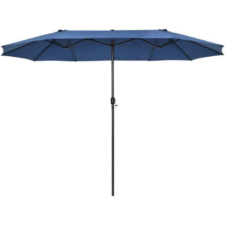 15 Feet Patio Double-Sided Umbrella with Hand-Crank System - 15.4' x 9.2' x 8.0' (LxWxH)