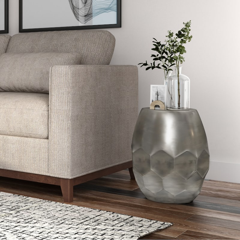 WYNDENHALL Cristy Industrial 16 inch Wide Metal Accent Side Table, Fully Assembled - 16 W x 16 D x 19.5 H - Antique Silver