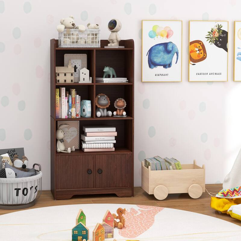 4 Tiers Bookshelf with 4 Cubes Display Shelf and 2 Doors - 23.5" x 11.5" x 47.5" (L x W x H)