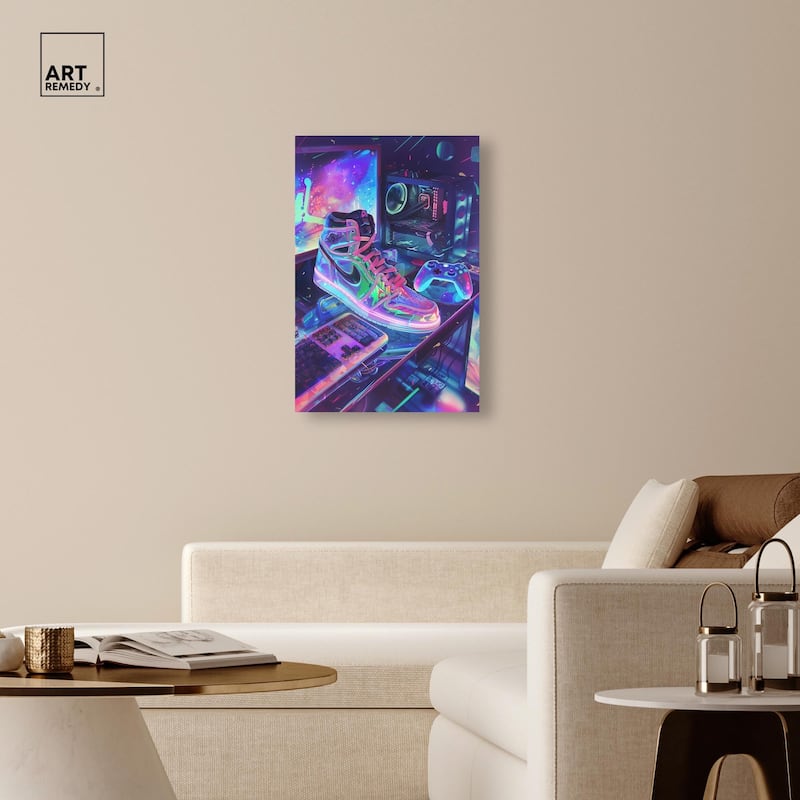 Neon Gaming Set Up Canvas by Art Remedy, Gallery Wrapped