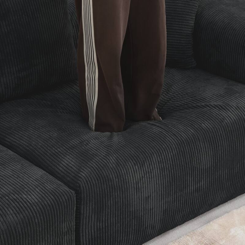 Corduroy Upholstered Deep Seat Comfy Sofa&Couches with Solid Wood Legs for Living Room