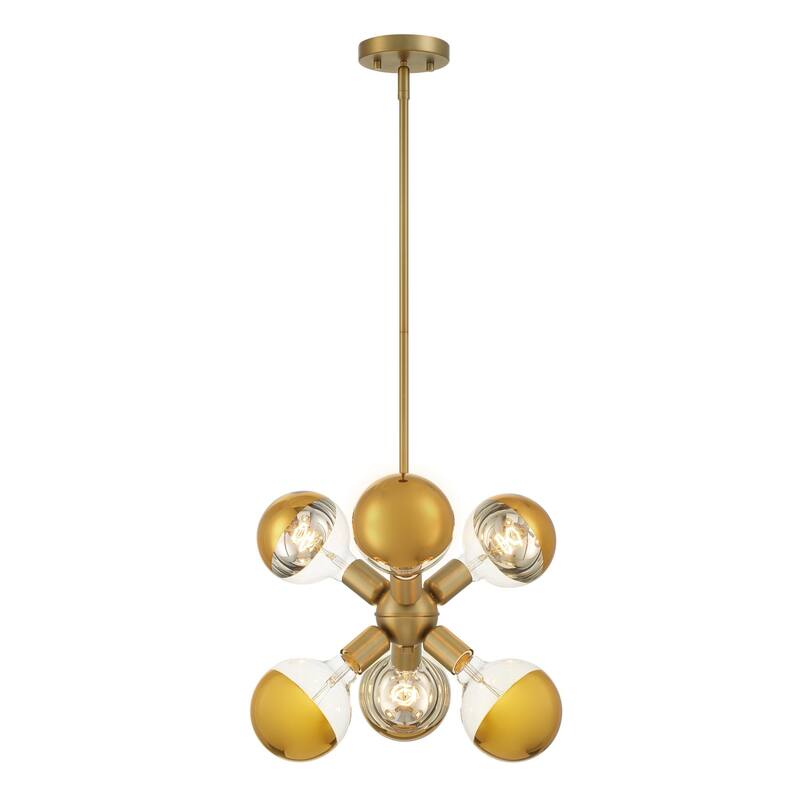 Gambit 7 in. 6-Light Brushed Gold Modern Pendant Light
