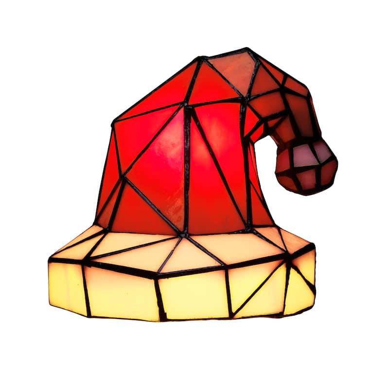 Santa Hat River of Goods Red and White Stained Glass Novelty Lamp - 8" x 8" x 7.75"