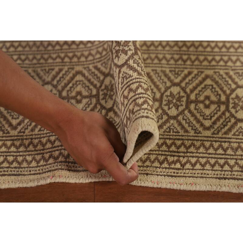 Geometric Turkoman Persian Vintage Area Rug Hand-Knotted Wool Carpet - 6'7"x 9'8"