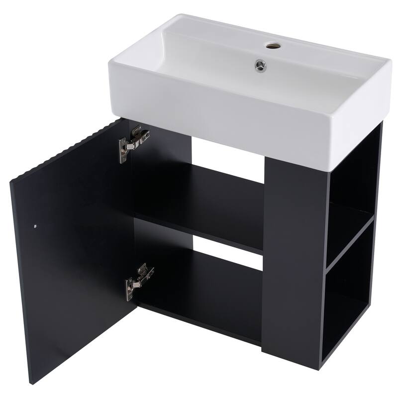 21.6 inch Floating Bathroom Vanity with Ceramic Basin - Perfect for Small Bathrooms, Right side storage