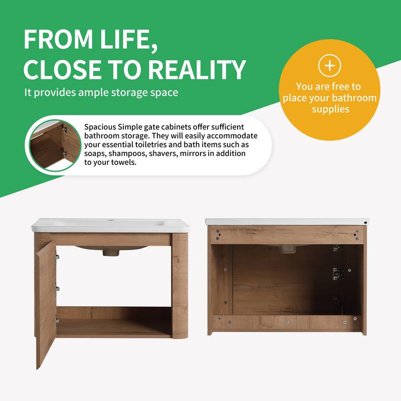 BNK 24''/28''/36''/40''/60''/68'' Bathroom Vanity With Sink, Floating Bathroom Vanity with Soft Close Doors and Shelf