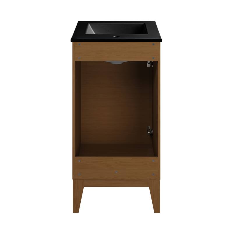 Cascade 18 In. Brown Oak Bathroom Vanity With Black Ceramic Sink Top