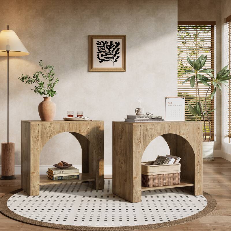 Farmhouse End Table for Living Room Large Side Table with Storage Sofa Table