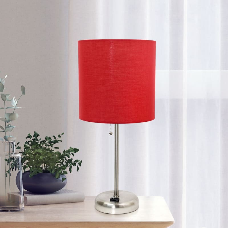Stick Base Bedside Table Desk Lamp with Drum Shade - 19.5" - Red
