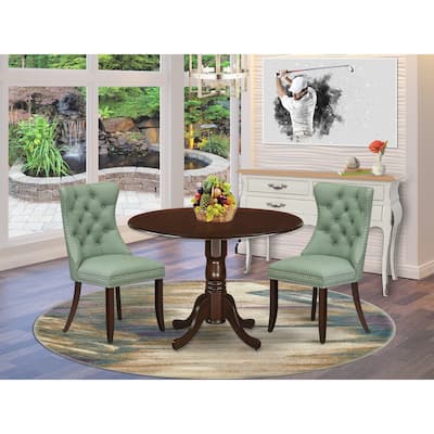 East West Furniture Dining Table Set Includes a Round Kitchen Table and Upholstered Chairs, Mahogany (Pieces Options)
