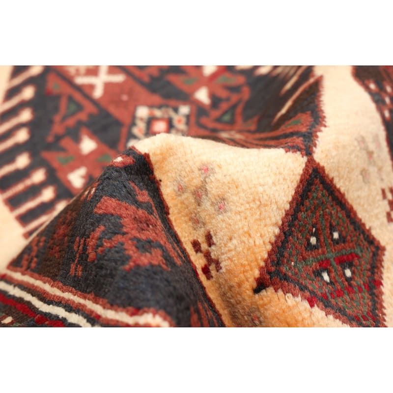 ECARPETGALLERY Hand-knotted Baluch Ivory, Red Wool Rug - 3'1 x 6'5