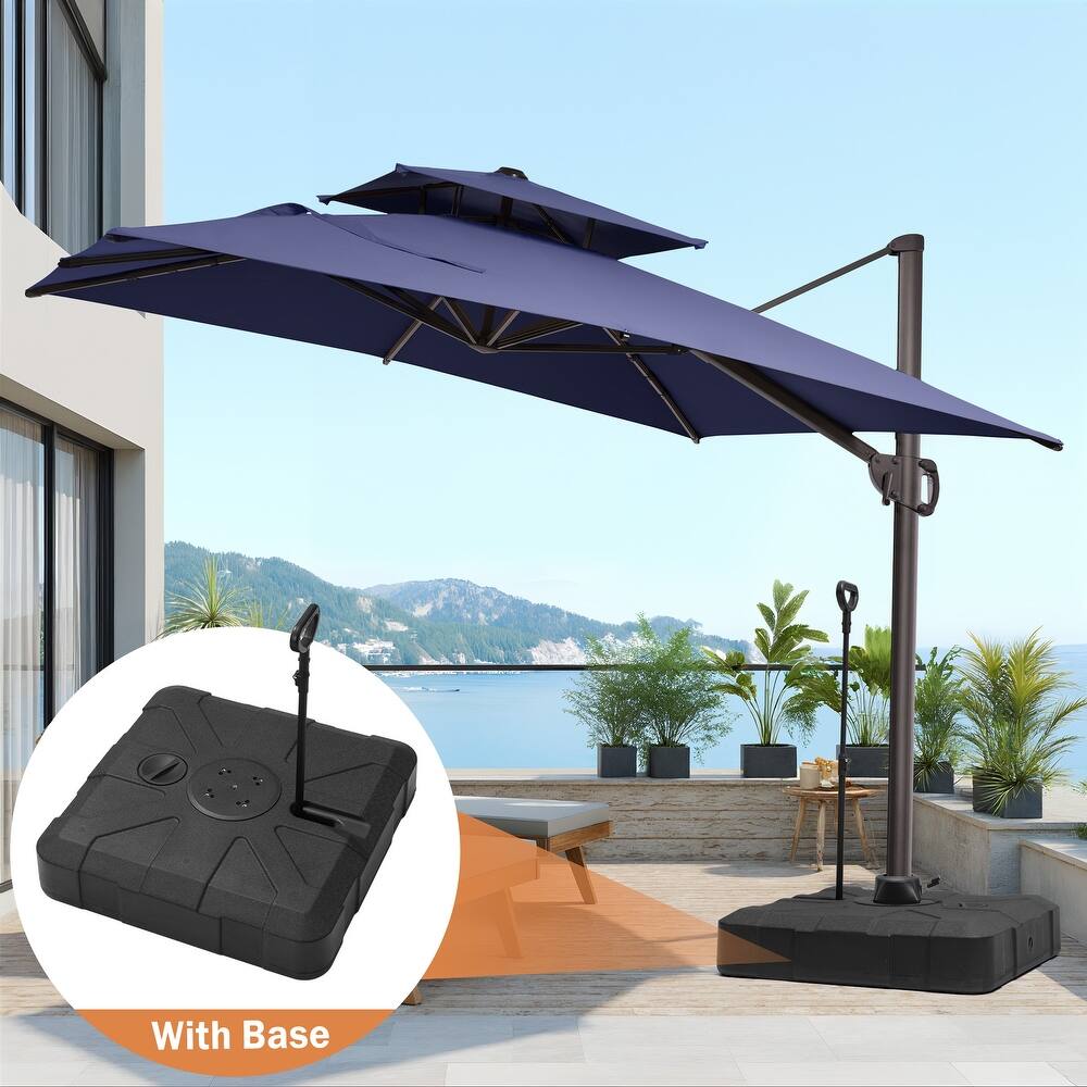 9x11FT Outdoor Patio Dual Top Umbrella Cantilever Offset with Rod Base