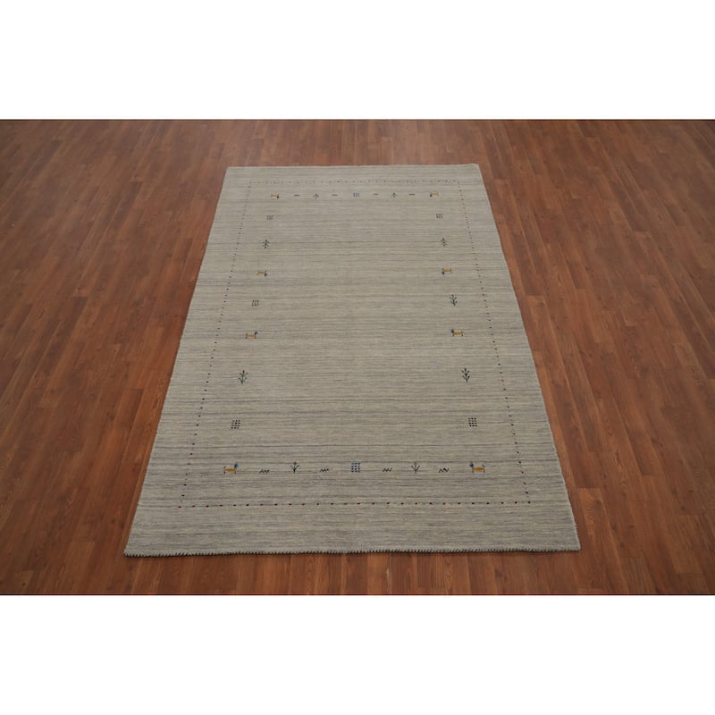 Hand Knotted Oriental 100% Wool Carpet Tribal Animal Pictorial Beige & Ivories Gabbeh Area Rug - 7' 9'' X 5' 0''