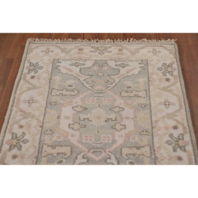 Gray Oushak Indian Runner Rug Hand-Knotted Wool Carpet - 2'7"x 10'0"