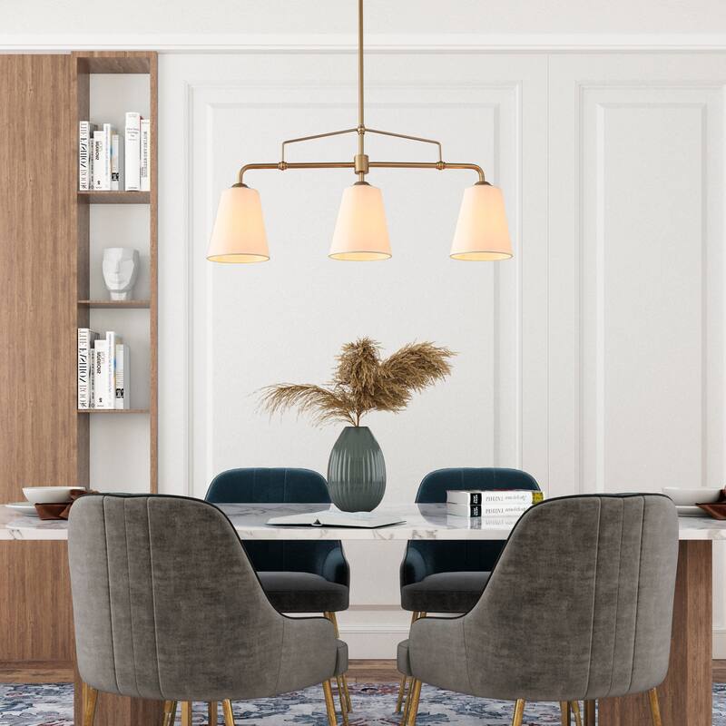32'' Mid-century Modern 3-light Linear Chandelier Fabrey French Country Glam Kitchen Island Light Fabric Shades