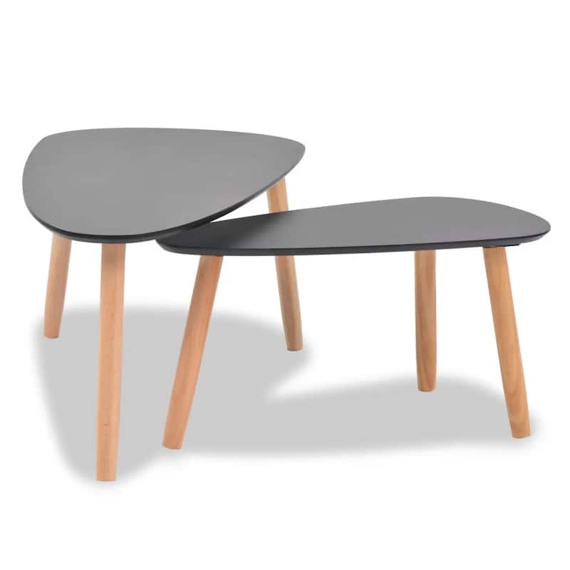 2 PIece Accent Coffee Table, Nesting, Black MDF, Brown Tapered Legs