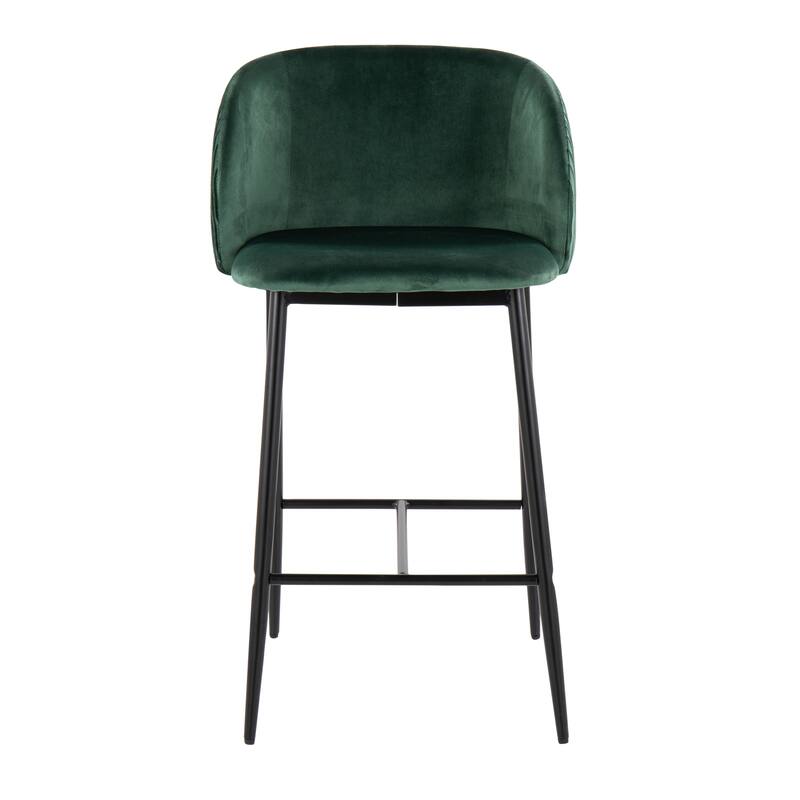 Lumisource Waves Counter Stool in Chrome and Silver Velvet - Set of 2 - 21"Lx19.75"Wx36"H - Green Velvet/Black Metal