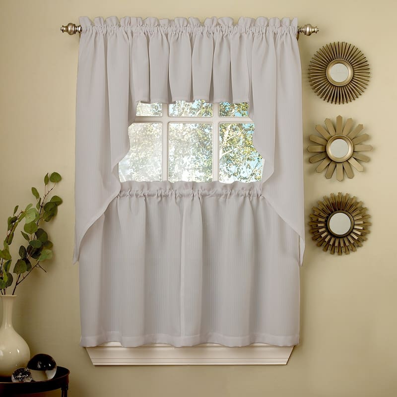 Opaque Grey Ribcord Kitchen Curtain Pieces - Tiers/ Valances/ Swags