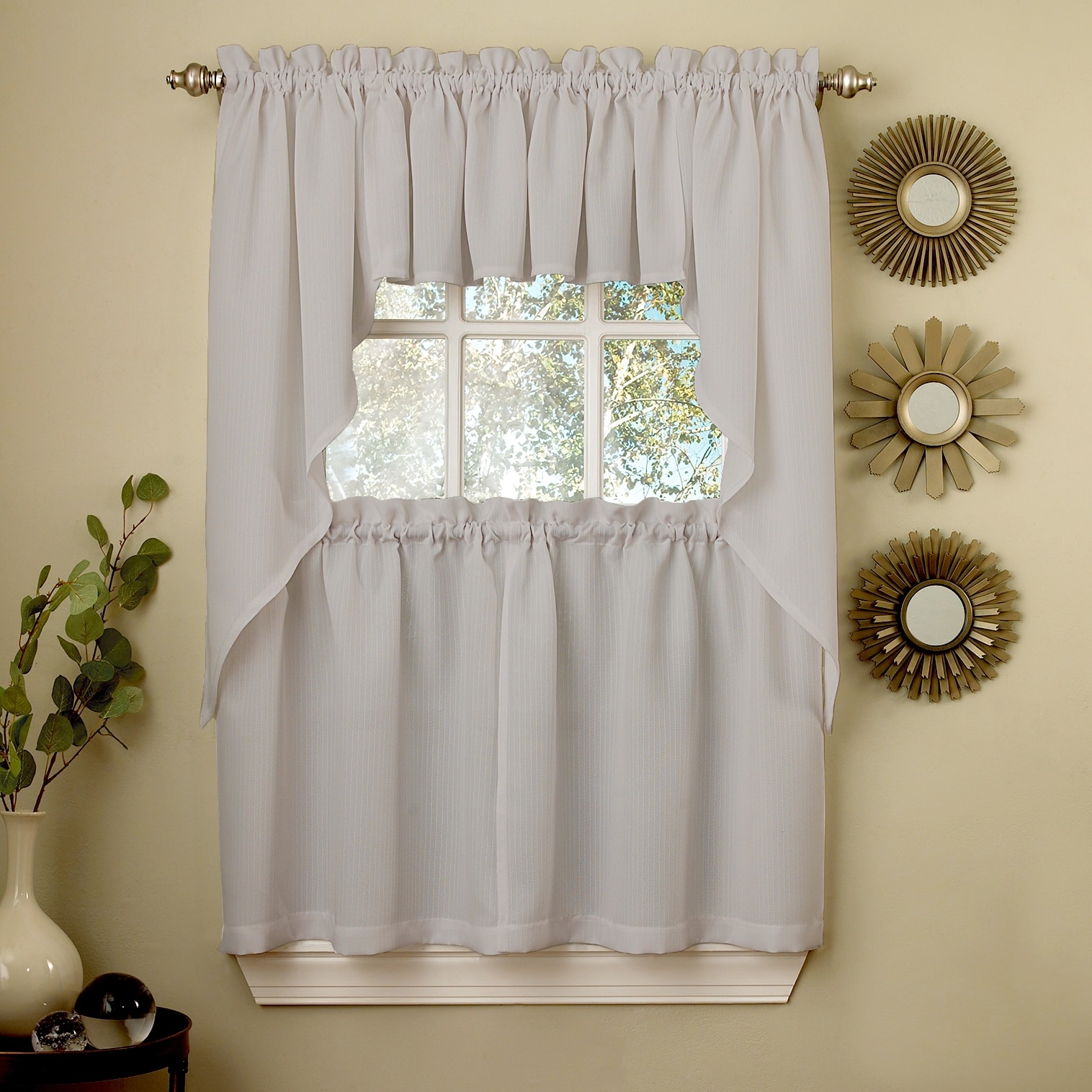 Sweet Home Collection Opaque Grey Ripcord Kitchen Window Curtains - Swag, Tier & Valance