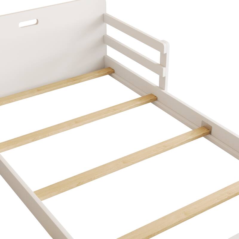 Twin Size Floor Bed with Storage Footboard and Guardrail