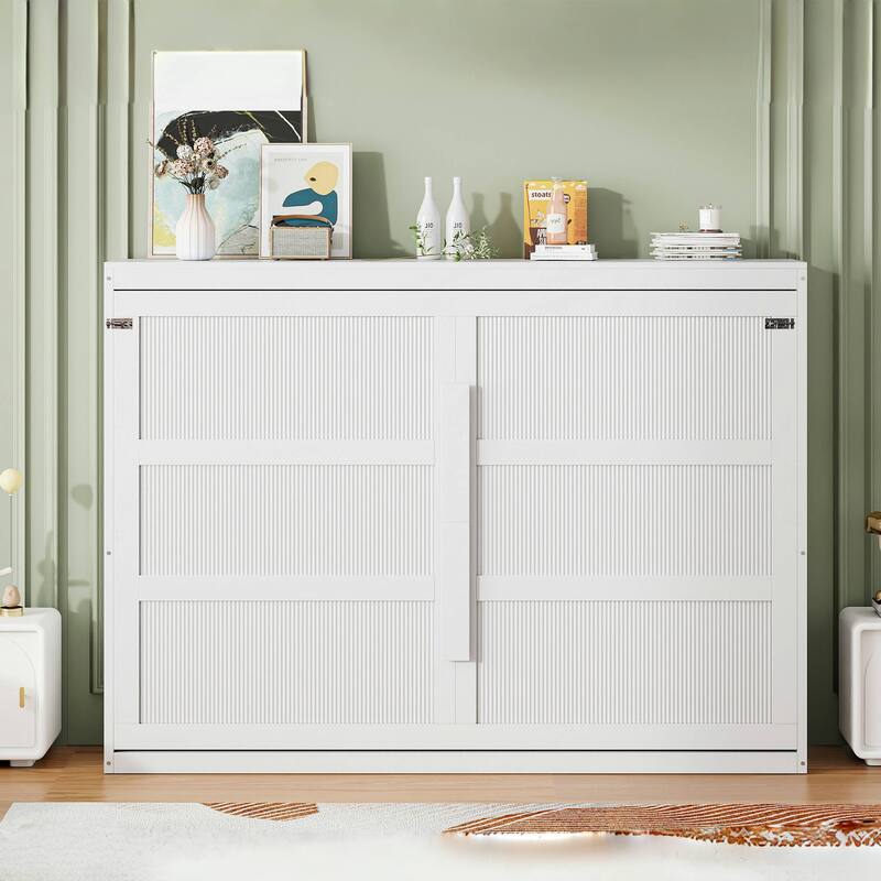 Roomfitters Queen Size Murphy Bed with LED Lights, Modern Wall Bed Space-Saving Cabinet