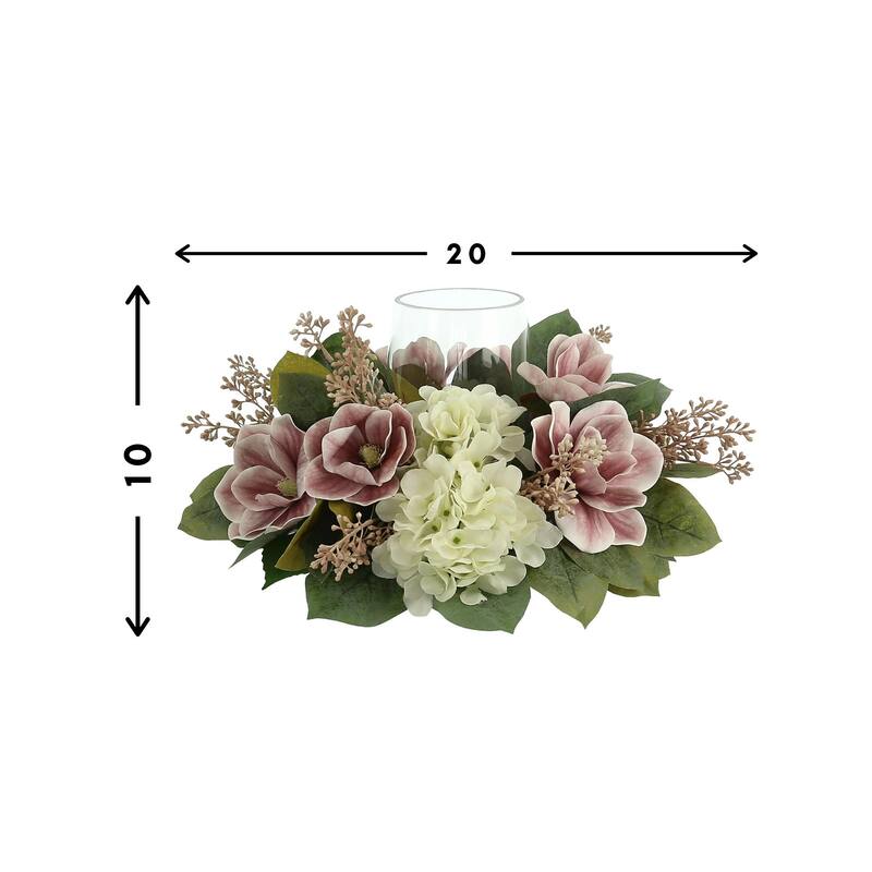 Peony and Hydrangea Glass Candle Holder Centerpiece