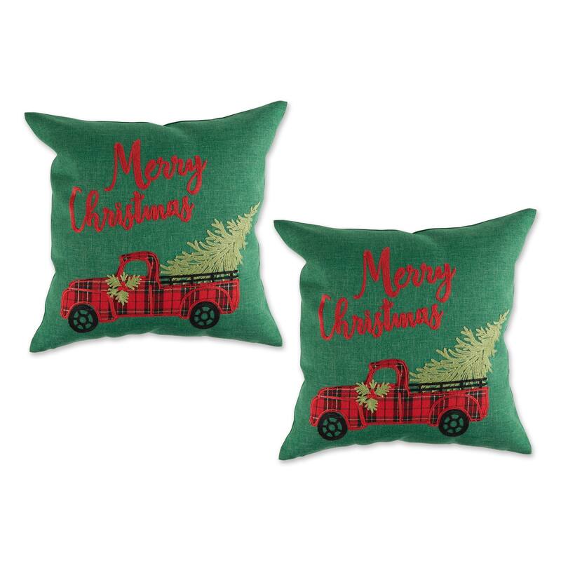 DII Asst Christmas Pillow Cover 18x18 - Set of 2 - Christmas Truck
