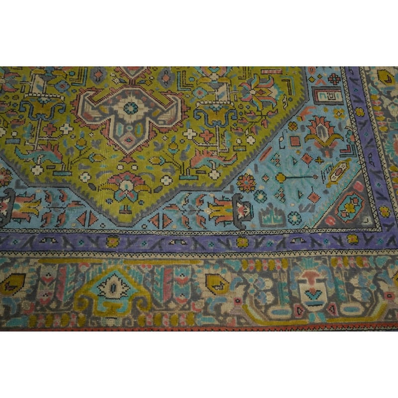 Hand Knotted Oriental 100% Wool Carpet Traditional Floral Green Tabriz Area Rug - 9' 5'' X 6' 4''