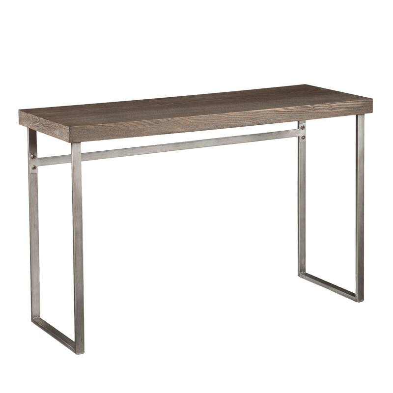 Grey Brown Wood Console Table and Silver Metal Sled Base - 46” L x 18.25” W x 30” H