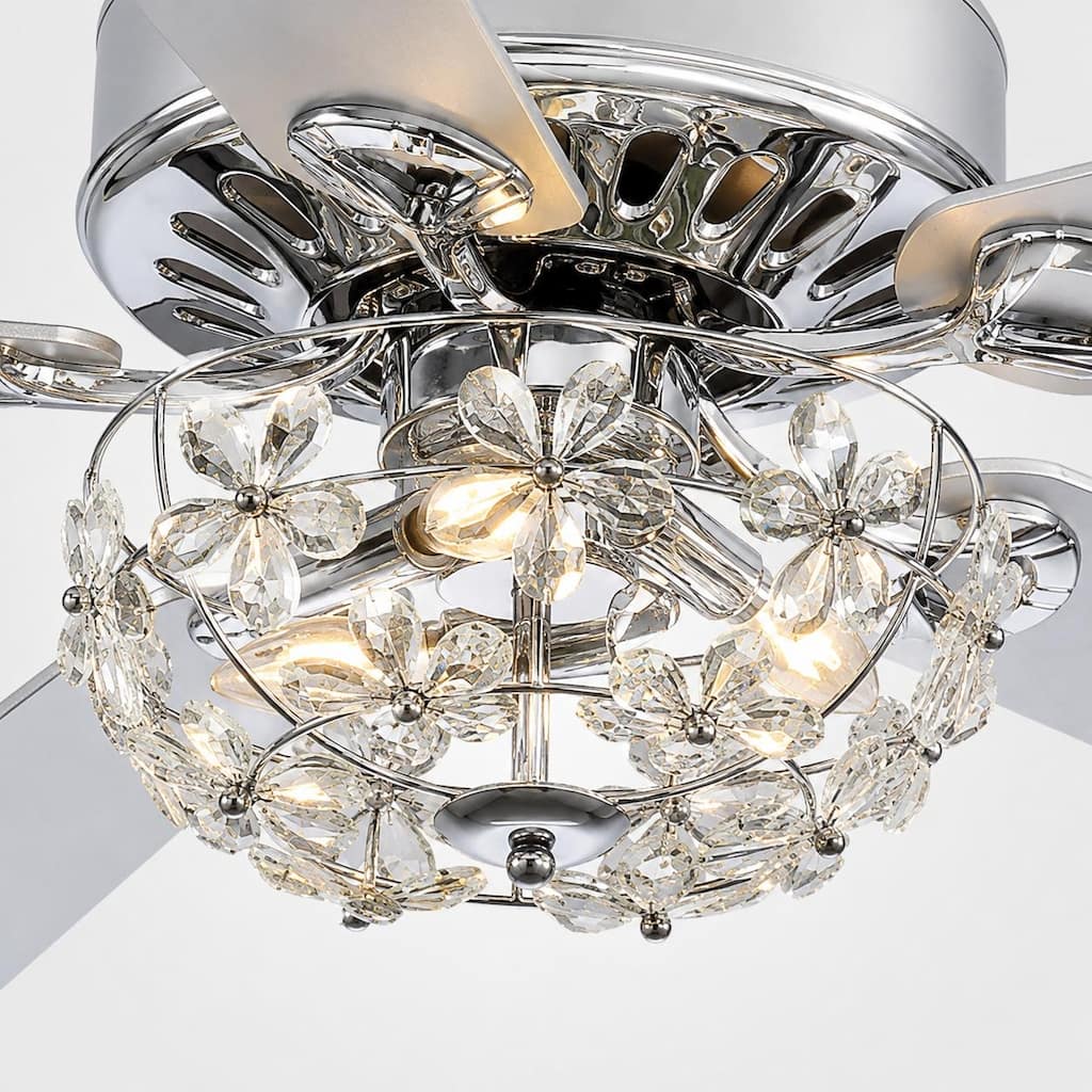 52-IN Crystal Ceiling Fan Fandelier with Remote(Satin Nickel)