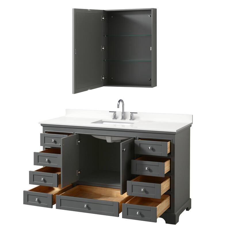 Deborah 60-inch Single Vanity, Quartz Top, Medicine Cabinet