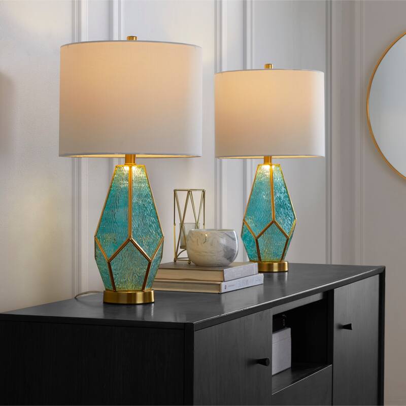 Geo Rain Glass 25" Table Lamp - Set of 2