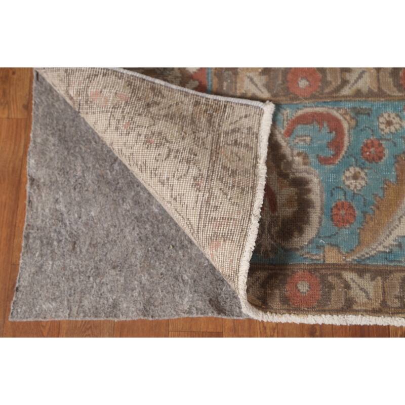 Distressed Over-Dyed Tabriz Persian Rug Antique Blue Wool Carpet - 9'5"x 11'10"
