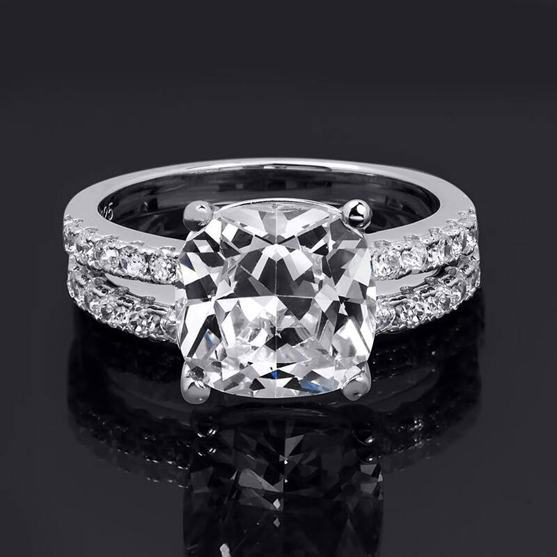 Womens 6.75 Carat 2 pcs Bridal Ring Set Cushion Cut Sterling Silver