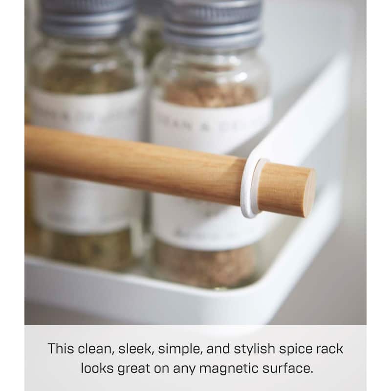 Yamazaki Home Magnetic Storage Caddy, Steel and Wood, Holds 3.3 lbs - L 5.12 x W 10.83 x H 3.35 inches