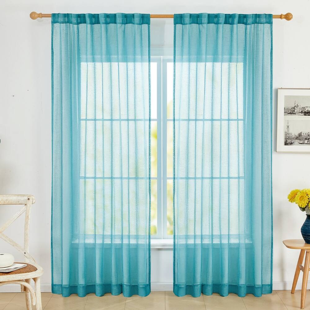 Deconovo Textured Faux Linen Sheer Curtains, 2 Panels, OEKO-Certified