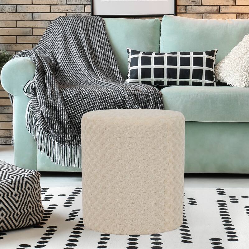 Adeco Round Ottoman with Curly Plush Vanity Stool